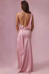Satin Draped Bridesmaid Dress in Blush Pink
