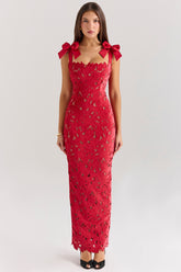 holly red velvet lace maxi dress