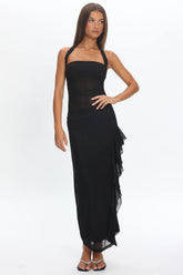 Lorely Halterneck Mesh Maxi Dress Black