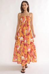 Lysette Pintuck Pleat Maxi Dress Print Orange