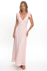 Mykonos Morning Tied Shoulder Maxi Dress Crochet Pink