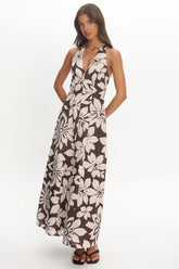 Exhilaration Halterneck Maxi Dress Print Chocolate
