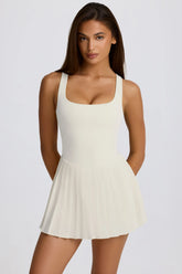 Soft Active Open-Back Pleated Tennis Dress in Marshmallow