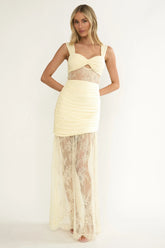 Oliana Twist Bust Lace Maxi Dress Lemon