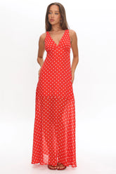 Rosewood V-Neckline Maxi Dress Polka Dot Red