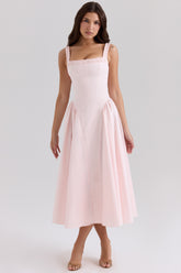 rose pink stretch cotton midi sundress
