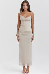 sand stretch mesh maxi dress