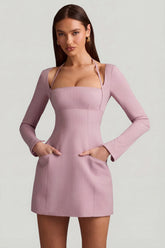Pinstripe Structured A-Line Mini Dress in Mauve