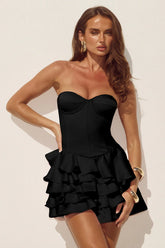 TABITHA BUSTIER RUFFLE MINI DRESS - BLACK