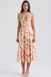 pink peony print cotton bustier sundress