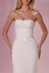 Embellished Corset Strapless Gown in Ivory
