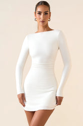 Modal Ruched Open-Back Mini Dress in White