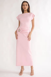 Briona Short Sleeve Buckle Maxi Dress Pink