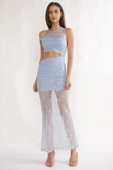 Havira Lace Overlay Cut-Out Maxi Dress Blue