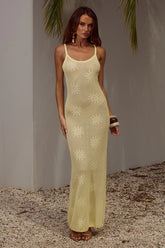 LENE SCOOP NECK KNIT MAXI DRESS - LEMON