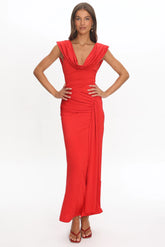Fermi Draped Shoulder Maxi Dress Red