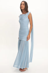 Rosellea Draped Shoulder Maxi Dress Blue