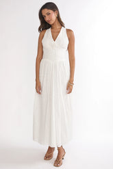 Sundrenched Halter Maxi Dress Eyelet White