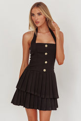 Serendipitous Halterneck Pleat Mini Dress