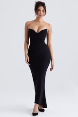 black crepe strapless corset dress