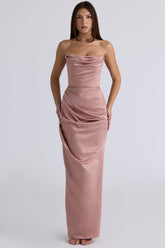blush satin strapless gown
