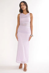Saffra Shoulder Sash Ruched Maxi Dress Lilac