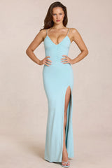 Deep V-Neck Maxi Dress in Soft Aqua