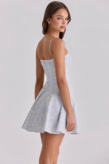 blue wildflower floral print cotton mini sundress