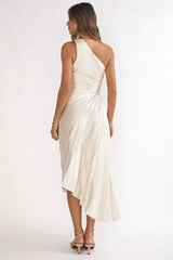 Brooklynn One-Shoulder Accordion Pleat Dress Champagne