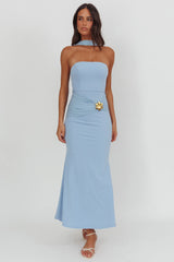Jeramia Strapless Brooch Maxi Dress Blue