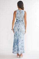 Elowra Mesh Maxi Dress Floral Blue