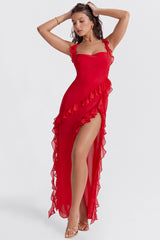 cherry ruffle maxi dress