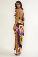 Ilyse Open Cowl Back Maxi Dress Pansies Plum