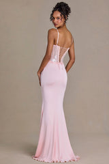 Embellished Lace Corset Gown in Baby Pink