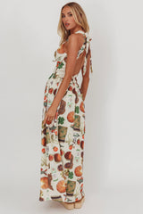 Clarette Basque Waist Open Back Maxi Dress Exotic Beige