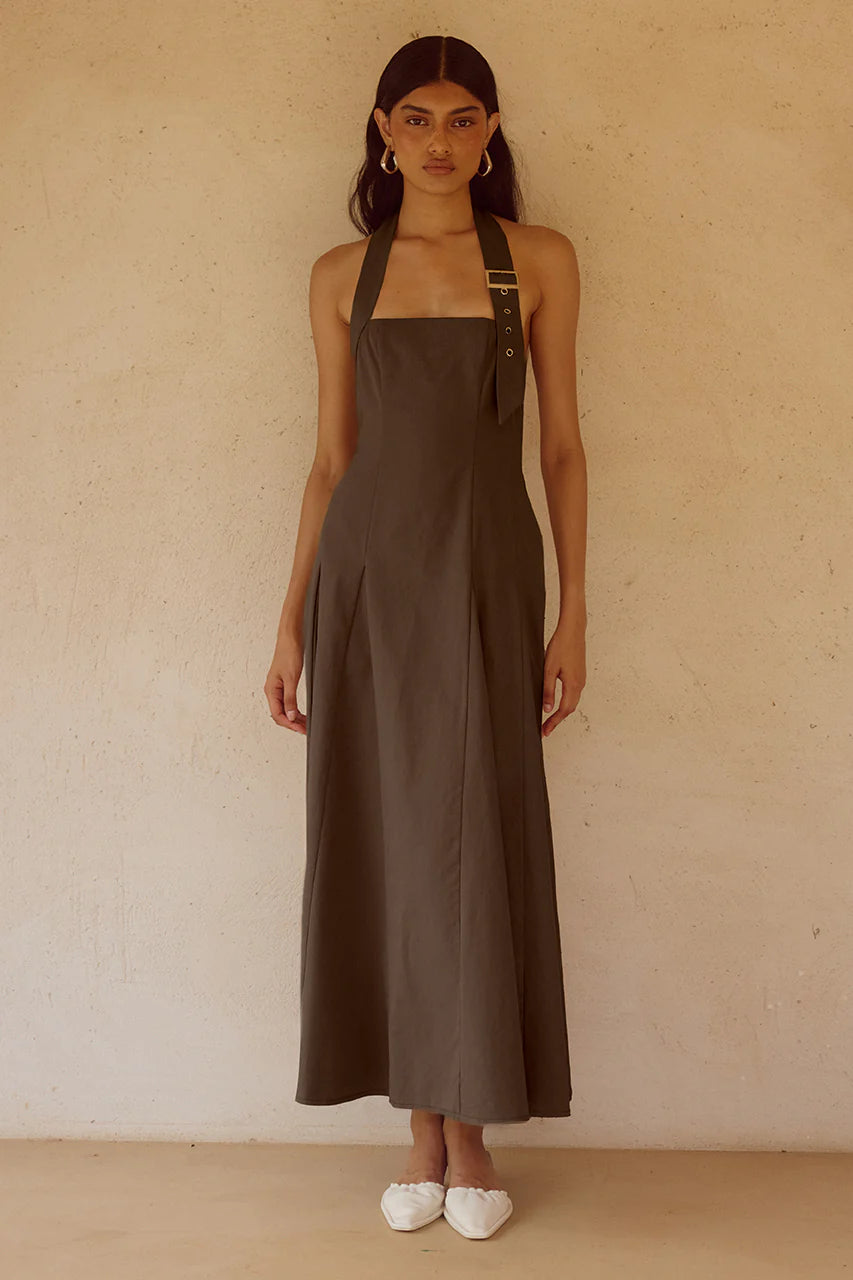 ASTRID HALTER MIDI DRESS - CHOCOLATE