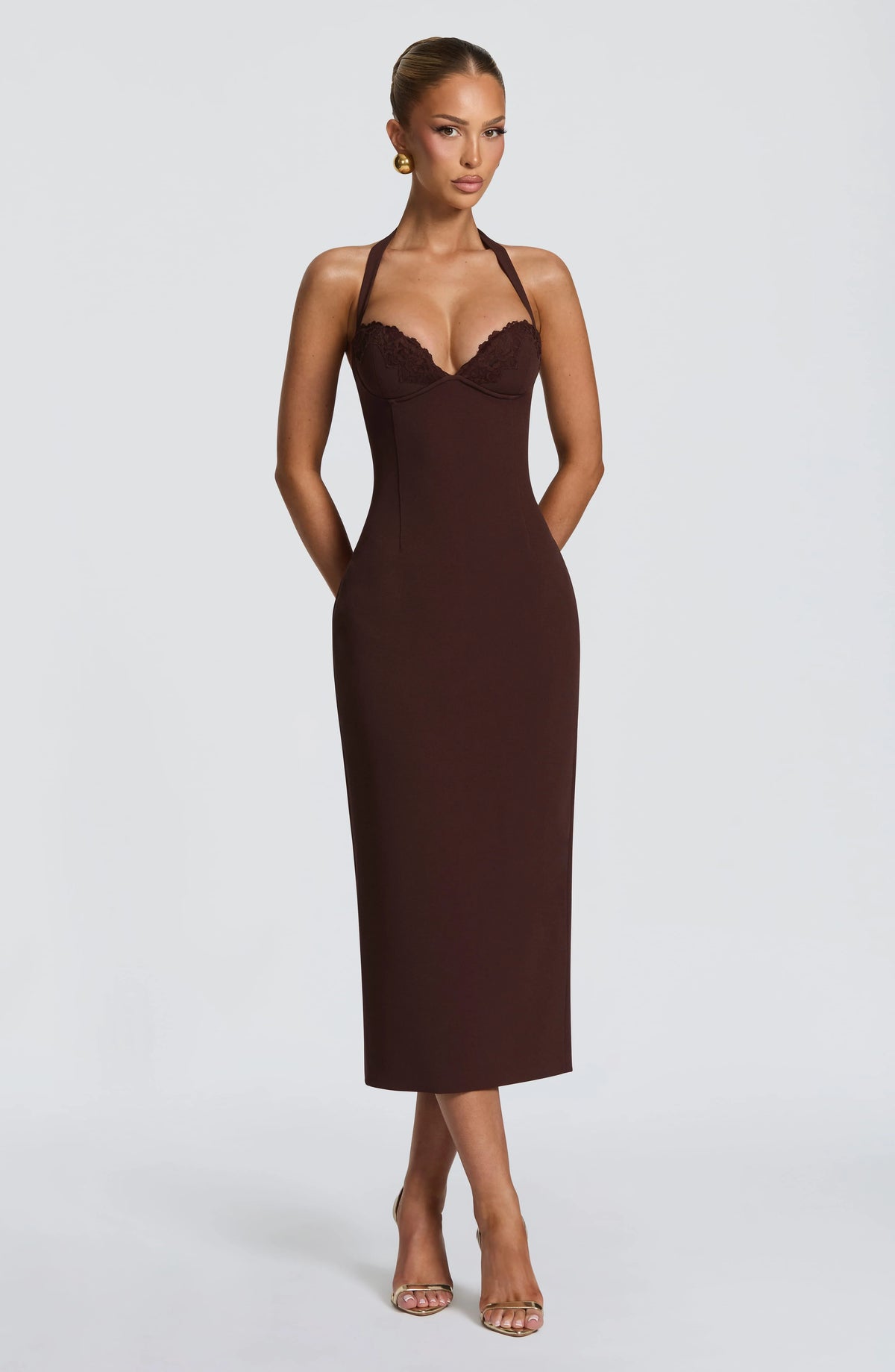 Cassia Midi Dress - Plum Brown