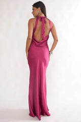 Saphirra Open Cowl Back Maxi Dress Berry