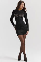 black crystallised corset dress
