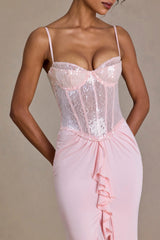 Embellished Lace Corset Gown in Baby Pink
