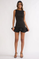 Chandelia Accordion Pleat Frill Mini Dress Black