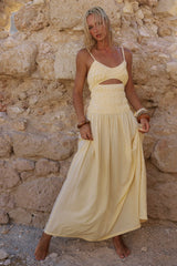 ADORA STRAPPY SHIRRED MAXI DRESS - LEMON
