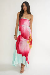 Lauriella Strapless Accordion Pleat Maxi Dress Hibiscus Mint