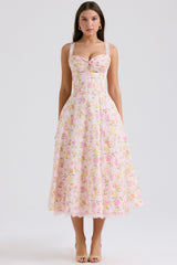 pink meadow print cotton bustier sundress