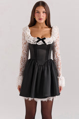 black lace ruffle mini dress - sale