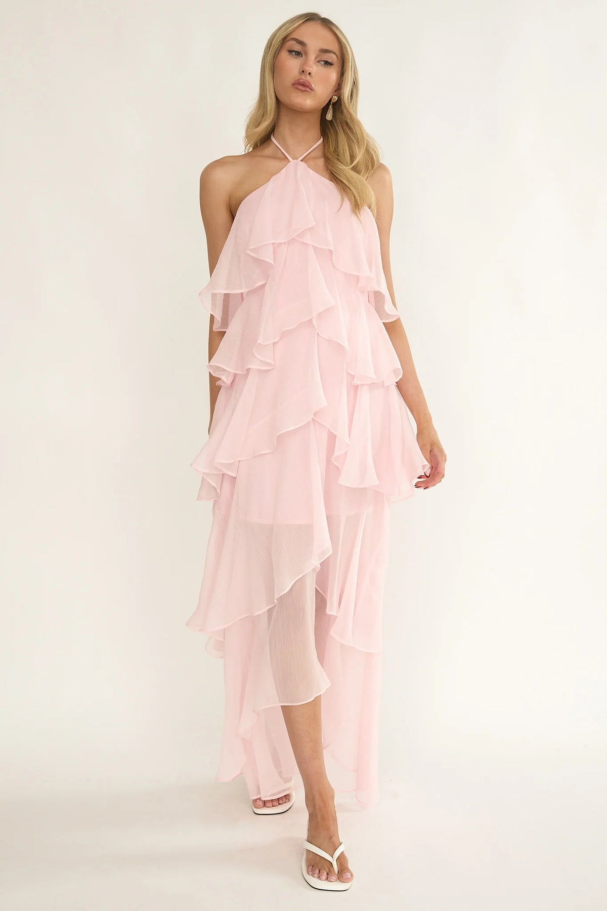 Darylyn Tiered Ruffle Maxi Dress Pink