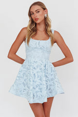 Miley Embroidered A-Line Mini Dress Light Blue