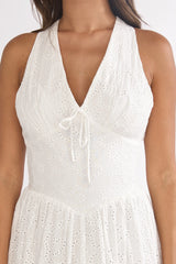Sundrenched Halter Maxi Dress Eyelet White