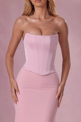 Satin Corset Bridesmaid Dress in Blush Pink
