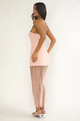 Coralie Sheer Pearl Hem Maxi Dress Peach